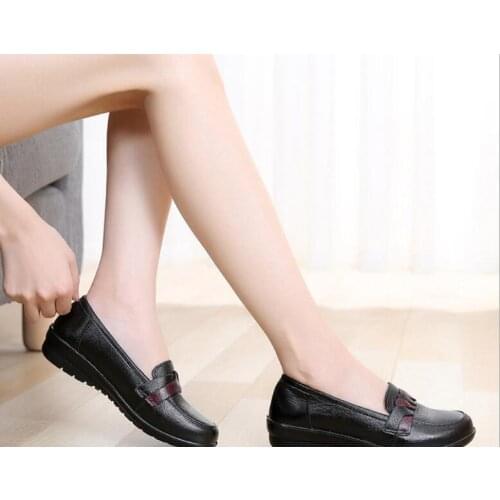 Spring autumn Women Ballet Flats Shoes Slip On Loafers Soft Leather Womens Leather wedges Shallow Boat Shoes large size