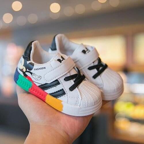 Disney Cartoon Mickey Mouse Baby Shoes For Boys Girls Fashion White Casual Sneaker Rainbow Soft Bottom Toddler Shoes