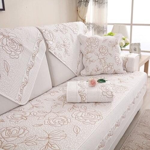 Double Surface Sofa Cover Four Seasons Couch Towel Non-slip Comfortable Europe Embroidery Full Cushion Solid Color Printed