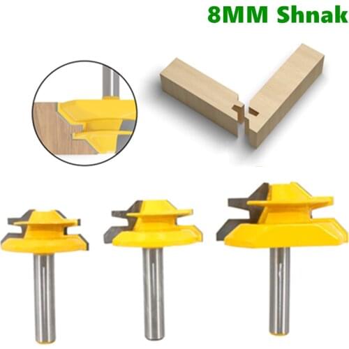 1PC 8MM End Mill Shank 45 Degree Lock Miter Router Bit Tenon Milling Cutter Woodworking Tool For Wood Tools