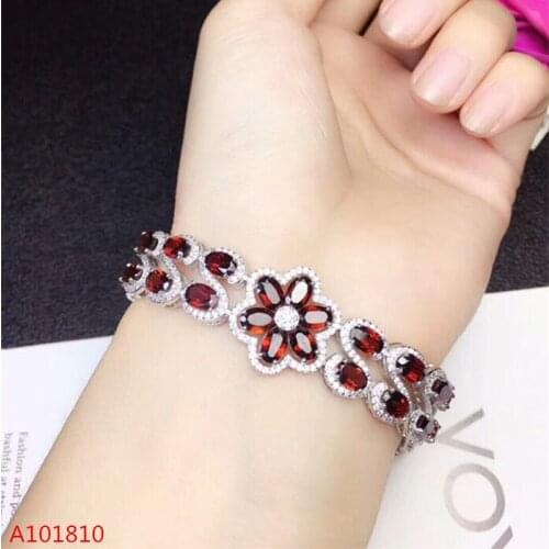 KJJEAXCMY fine jewelry 925 pure silver inlaid natural garnet bracelet bracelet inspection support