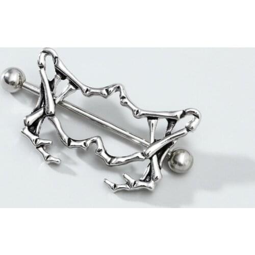 1pcs Punk Stainless Steel Skeleton Shaped Barbell Nipple Ring Women Fashion Body Piercing Jewelry