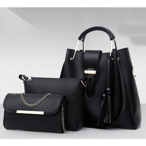 3Pcs Women Handbags Set 2021 Leather Shoulder Bags Large Capacity Casual Tote Bag Female Tassel Bucket Purses And Handbags