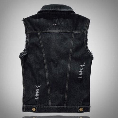 Fashion Mens Motorcycle Jean Vest Black Ripped Destroyed Washed Slim Fit Sleeveless Denim Jacket For Men Plus Size 6XL