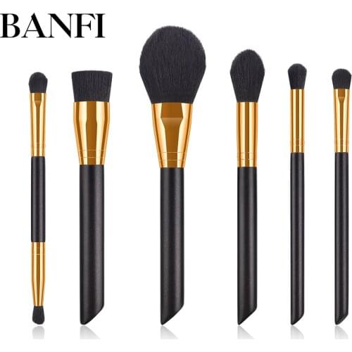 BANFI 6pcs Double Head Makeup Brushes Set Eyeshadow Eyeliner Cosmetic Foundation Powder Blush Beauty Tool
