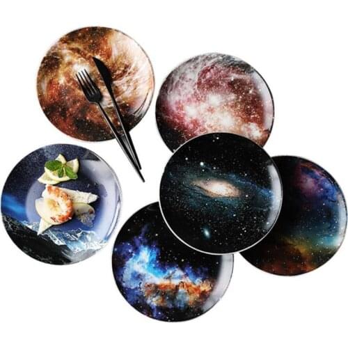 8inch Starry Universe Landscape Plate Set High Quality Ceramic Dishes Dessert Steak Bread Dinner Plates Sets Dish Kitchen Decor