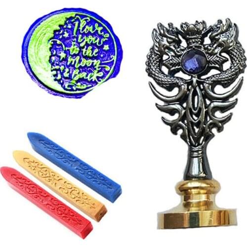 Signature Custom Wax Seal Stamp Kit I Love To The Moon Back Metal Dragon Handle Vintage Wedding Invitations (Dragon black)