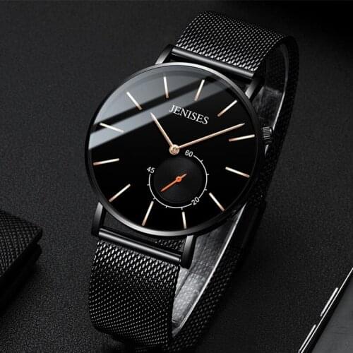 JENISES 2019 Men Quartz Watches Top Brand Luxury Mens Wrist watch Fashion Simple Ultra Thin Slim Waterproof Clock Steel Belt 41