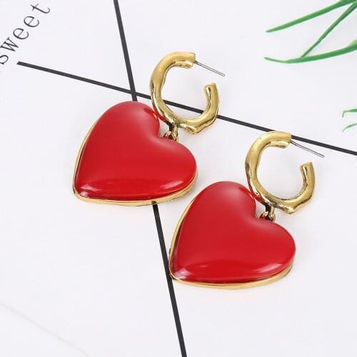 New Punk Enamel Heart Earrings For Women Crystal Geometric Circle Earring Femme Brincos Vintage Heart Hoop Earring