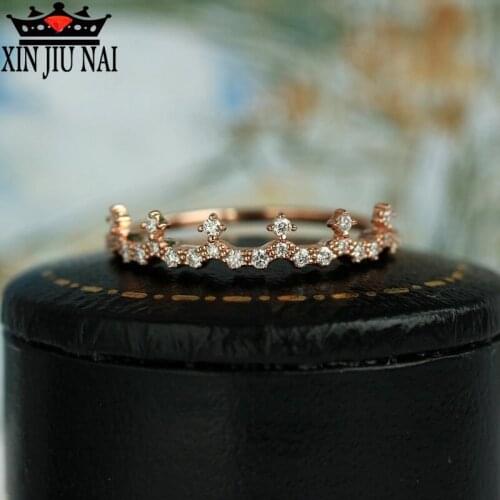 2019 New Arrival Crown 18K Rose Gold Ring Fashion Classic Micro-inlaid Rhinestone Zircon Ring 925anillos Silver Princess Dream