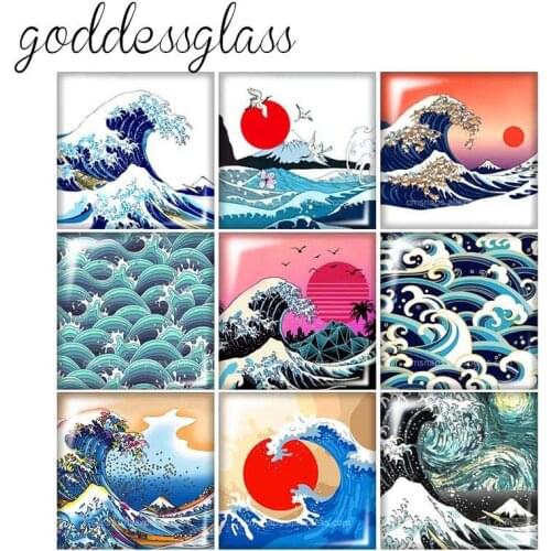 New The waves of the sea rising sun Square 10pcs 12mm/20mm/25mm/30mm photo glass cabochon demo flat back Making findings