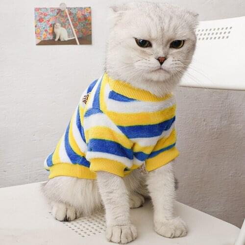 Cat Clothes Winter Clothes Pet British Short Blue Cat Fold Ear Puppet Striped Sweater Thickened In Autumn And Winter
