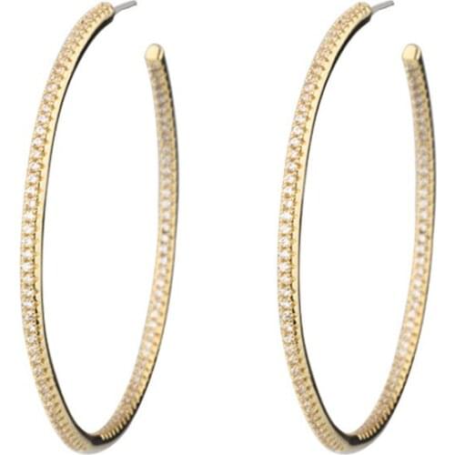 OMYFUN Classical Hoop Earrings Gold Color Tiny CZ Micro Paved Women Earrings Shining Bling Semi Joyas Brincos for Wedding E92