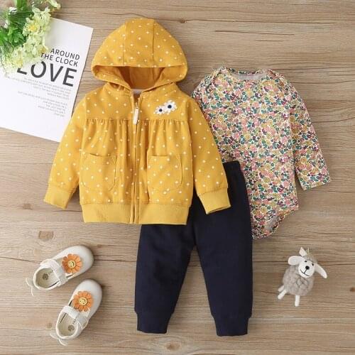 Autumn Baby Girls Boys Clothing Sets Cotton Long-Sleeve Hoodie Coat+Bodysuit+Trousers 3 Piece Suits For Baby 3 to 24 Months