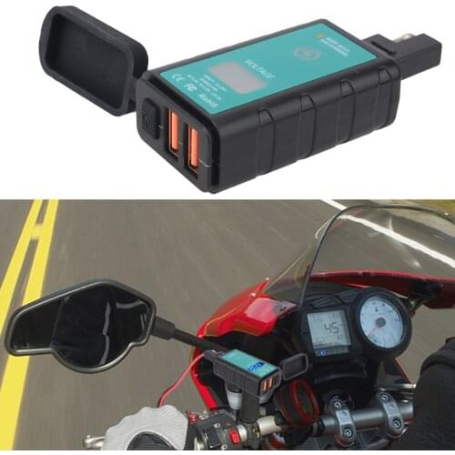 QC3.0 12V Motorcycle Charger For Phone GPS Quick Charge Waterproof Dual USB Adapter With Voltmeter Switch Button Moto Accessory
