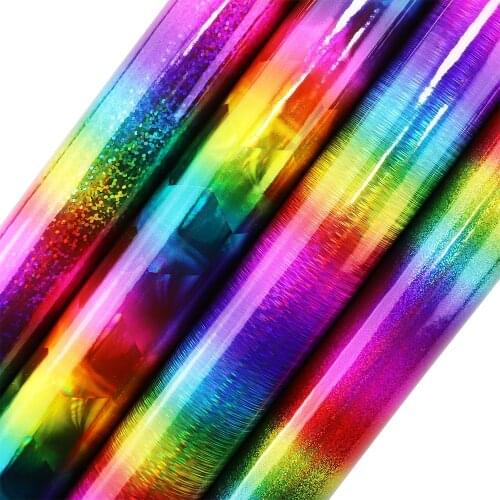 30x134cm Roll Mirror Rainbow Foil Faux Synthetic Leather Fabric For Gift Boxes Bows Earring Home Decoration BH411