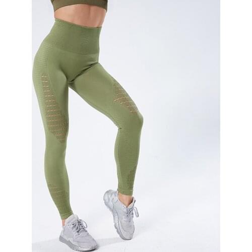 SVOKOR Sexy Women Leggings Hollow Fitness Workout Leggings Push Up Seamless Pant High Waist Gym Pants Breathable Running