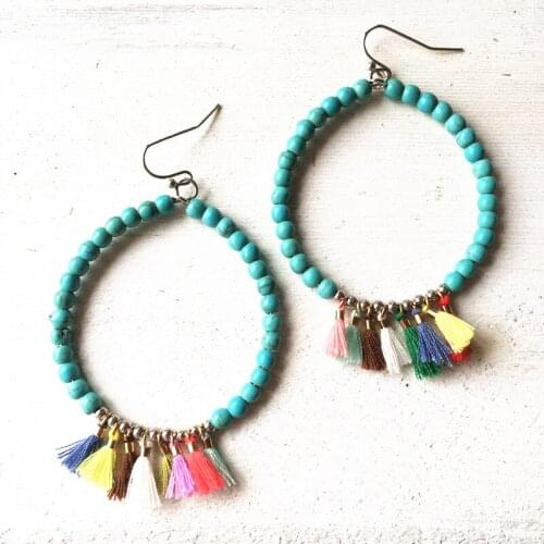 Dongmu 2017 new summer Bohemia style jewelry blue stone colorful Tassel Earrings Gift Ms