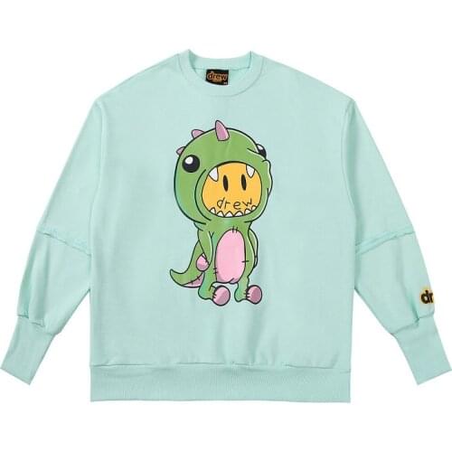 DREW Sweater Hoodie 100% Cotton Long Sleeve Cotton Men O-neck Male Womens High Quality Tops HOUSE JUSTIN Brand Smiley Dinosaur