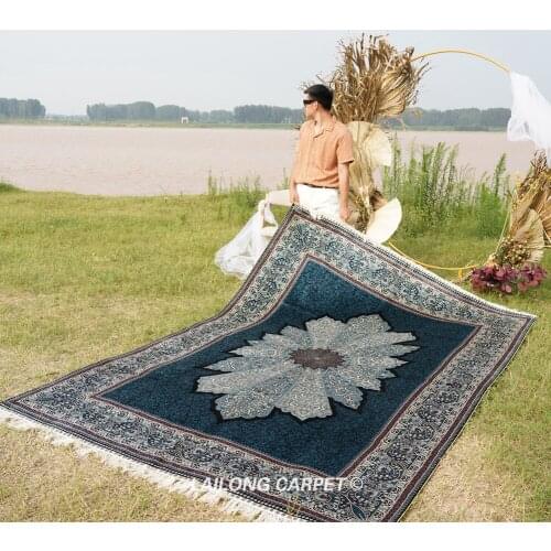 2x3m Traditional blue handmade silk persian rug oriental hand knotted carpet (YWX134A)