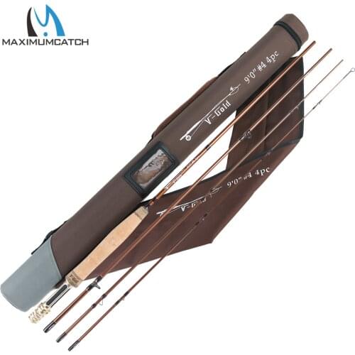 Maximumcatch V-GOLD Fly Fishing Rod with Pacbay Minima Ring 40T SK Carbon 9FT 4-8WT Fast Action Fly Rod with Cordura Tube