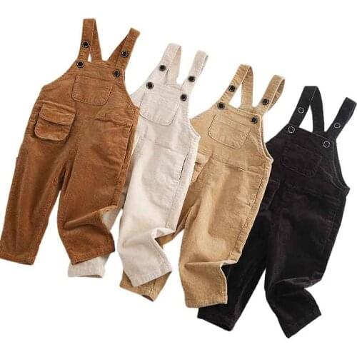 Korean New Baby Boys Girls Overalls Infant Corduroy Pants Trousers Kids Autumn Pants Childrens Pocket Overalls 0-3 Year