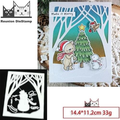 Reunion Big Tree Snowman Background Metal Cutting Dies Scrapbooking Craft Mold Cut Die Stencil Handmade Paper Card Make Template