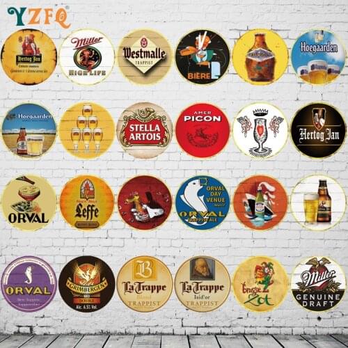 【YZFQ】Belgian Beer Irregular Round Metal Sign Plaque Metal Vintage Wall Cafe Barkitchen Home R estaurant RetroDecor 30CM YY-0049