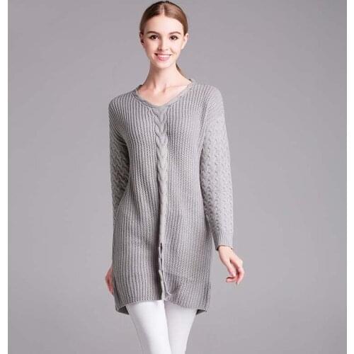 Large size Womens clothing knitted sweater loose fit solid color fashion comfortable pullover V neck long sleeve autumn sweater