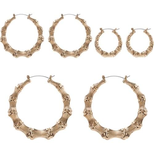 New Hip Hop Style Geometric Hoop Earrings Mixed 3 Size Alloy Circle Tone Bamboo Punk Hollow Creole Earring Sets Women Bijoux
