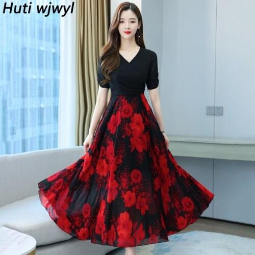2021 Summer Elegant Bodycon Sundress Women Fashion Party Vintage Long Vestidos Black Casual Floral Chiffon Boho Beach Maxi Dress