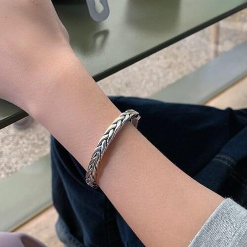 VENTFILLE 925 Sterling Silver Width Bracelet Vintage Handmade Woven Twist Bangles INS Fashion Party Jewelry Gifts for Women
