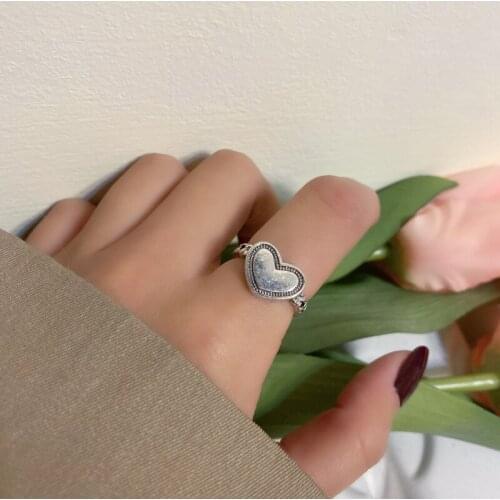 Girls Beautiful Temperament Heart Ring Simple Hiphop Womens Rings