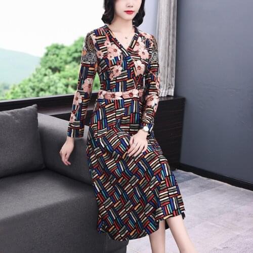 Spring Autumn Vintage Print 3XL Plus Size Knitting Dress 2021 Floral Casual Long Sleeve Midi Dress Women Bodycon Elegant Vestido