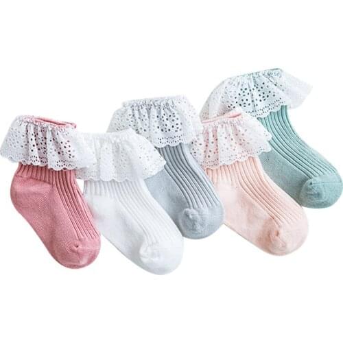 1 Pairs Baby Socks Children Lace Socks Girls Socks Loose Mouth Solid Color Newborn Socks