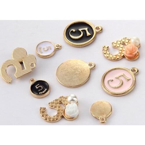 10pcs/pack Round Flower Number 5 Enamel Alloy Floating Pendant fit Bracelet Necklace Jewelry Accessories
