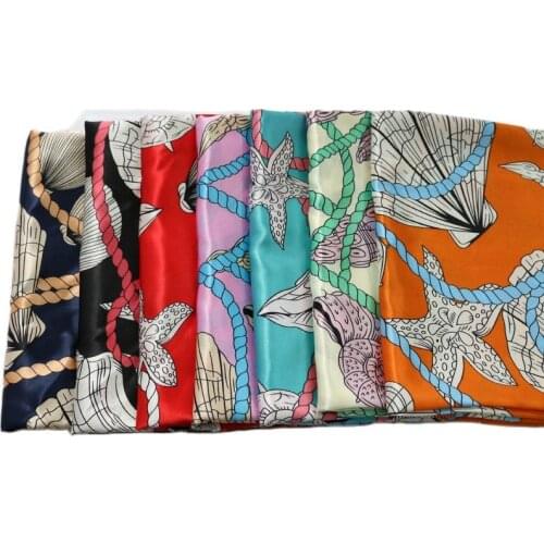 100cm*148cm Soft Glossy Satin Material Scarf Clothing Sewing Fabric Conch Print
