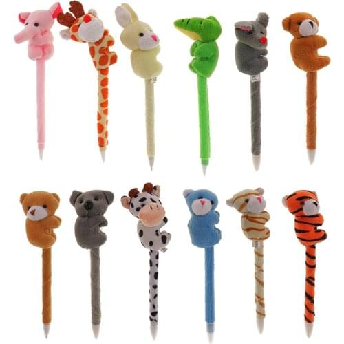 12 Packs Plush Pens Stuffed Ballpoint Cartoon Animal Pens Christmas Gift