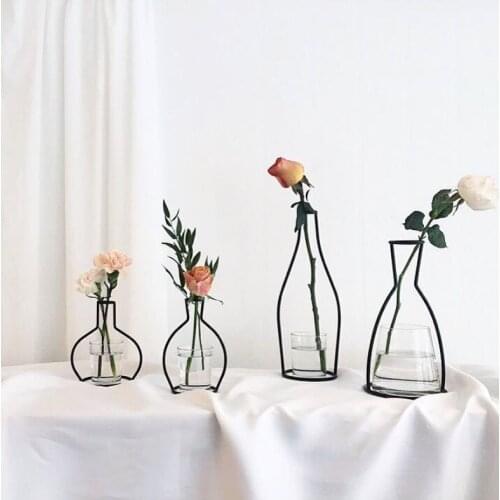 2020 Minimalist Vase Flower Rack Nordic Abstract Black Lines Iron Decor Life Home Decor Black Lines Flowerpot Plants Flower Vase