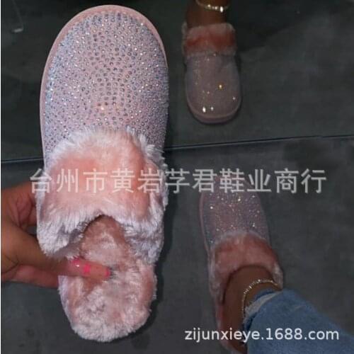 2021 Winter European And American Bright Diamond Home Plus Fluffy Slippers Large Siz