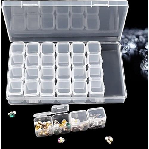 28 Grids Separate Slots Empty Storage Box Grids Clear Nail Art Rhinestones Tools Jewelry Beads Display Storage Case Organizer
