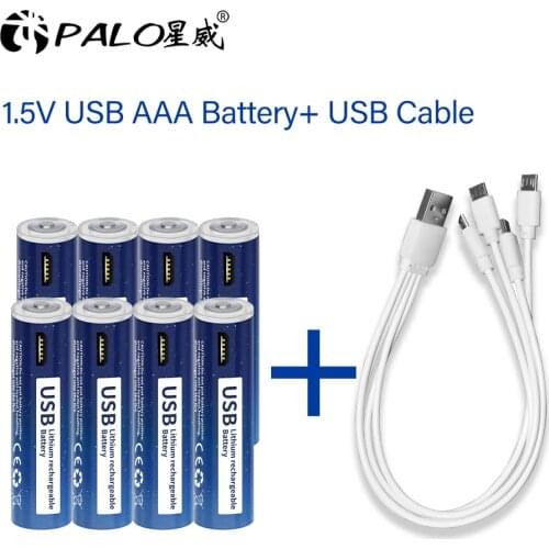 PALO 8Pcs 1.5v AAA USB Rechargeable Battery 1110mWh AAA Batteries 1.5v Liion Battery with USB Cable