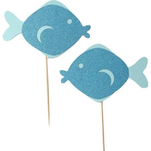 Glitter tropical fishes Cupcake Toppers - under the sea wedding beach party toothpicks birthday food pick