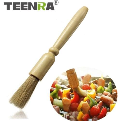 TEENRA 1Pcs Wood BBQ Brush Basting For Oil Long Handle Brush Cake Baking BBQ Roasting Bake Butter Bread Breakfast Kitchen Tool