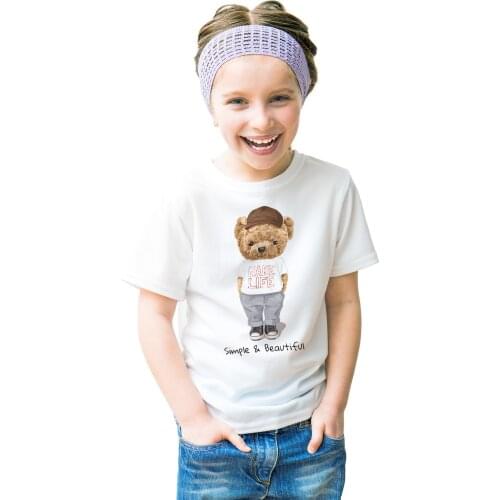 BLINGPAW Graphics Kids T-shirt Make Life Simple & Beautiful Teddy Bear Short-sleeved Tops 100% Cotton Kid Clothes Baby Tshirts