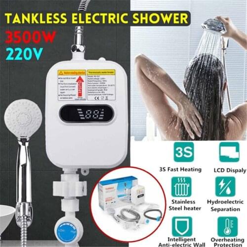 3500W 220V Water Heater Bathroom Kitchen Wall Mounted Instant Electric Hot Water Heater Tap Temperature Display Faucet Shower
