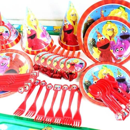 Cartoon Sesame Street Elmo Party Decoration Tableware Paper Cup Plate Napkins Baby Shower Balloons Kids Birthday Party Supplies