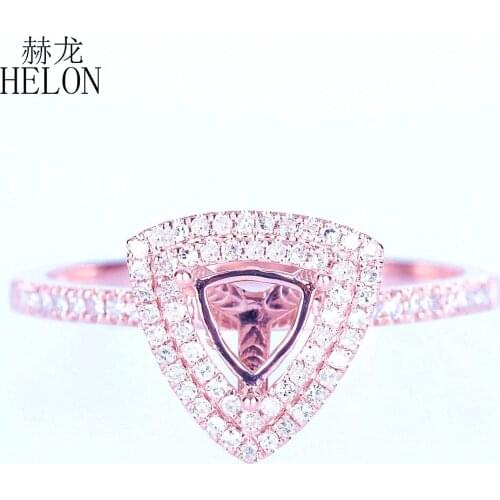 HELON Trillion Cut 5mm Solid 14K Rose Gold 0.2ct Natural Diamonds Fine Jewelry Semi Mount Engagement Wedding Anniversary Ring