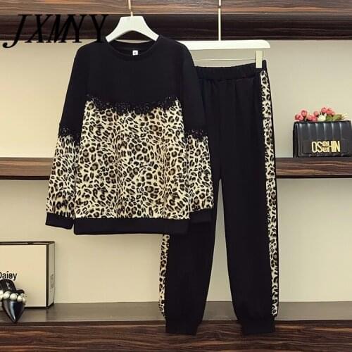 JXMYY 2021 Autumn And Winter New Fashion Leopard Print Temperament Is Thin, Covering Belly Fashion Casual Two-Piece Female