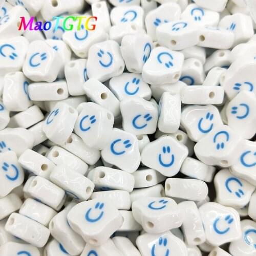 15pcs White Clouds Smile Face Ceramic Beads For Jewelry Making Bracelet Necklace 14X17mm Loose Spacer Ceramic Beads Accessories
